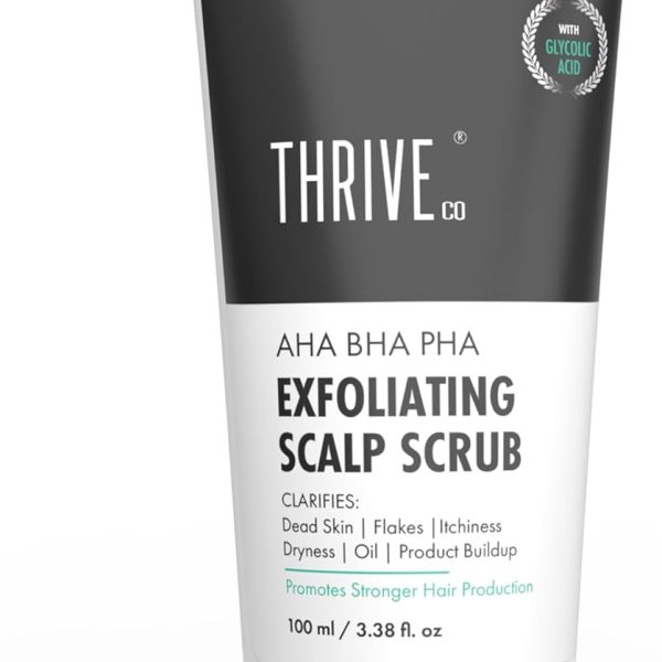 ThriveCo Aha Bha Pha Exfoliating Scalp Scrub, For Scalp Related Problems Like Dryness, Dandruff & Itchiness Provides Clean Scalp & Promotes Hair Growth 100Ml White