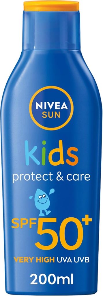 NIVEA SUN Kids Sunscreen Lotion, Protect & Care, SPF 50+, 5in1 Skin Protection, Very High and Immediate UVA & UVB Protection, Extra Water Resistant, 200ml