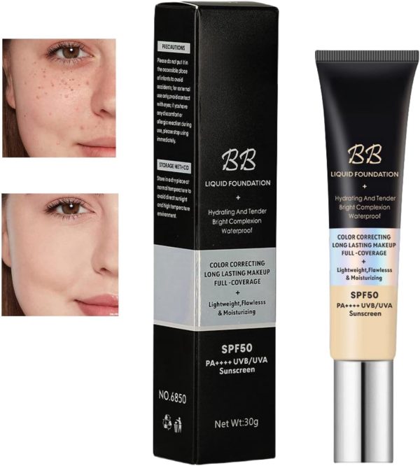 BB Cream Nature, BB Cream Tinted Moisturiser, BB Cream Light, Hydrating BB Cream Foundation, Tinted Sunscreen for Face, Tinted SPF 50 Face Moisturiser, Foundation Cover Blemishes, for All Skin