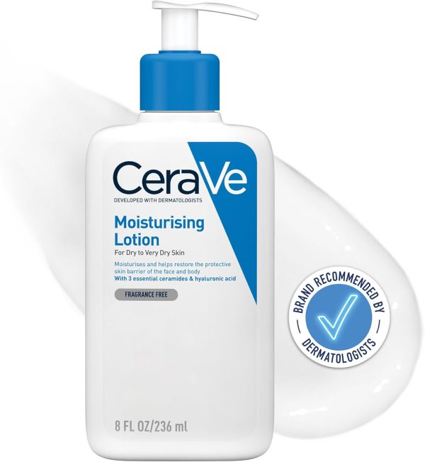 CeraVe Moisturizing Lotion | 24H Body and Face Moisturizer for Normal to Dry Skin with Hyaluronic Acid and Ceramides | Non-comedogenic, oil-free, Fragrance Free | 8Oz, 236 ML