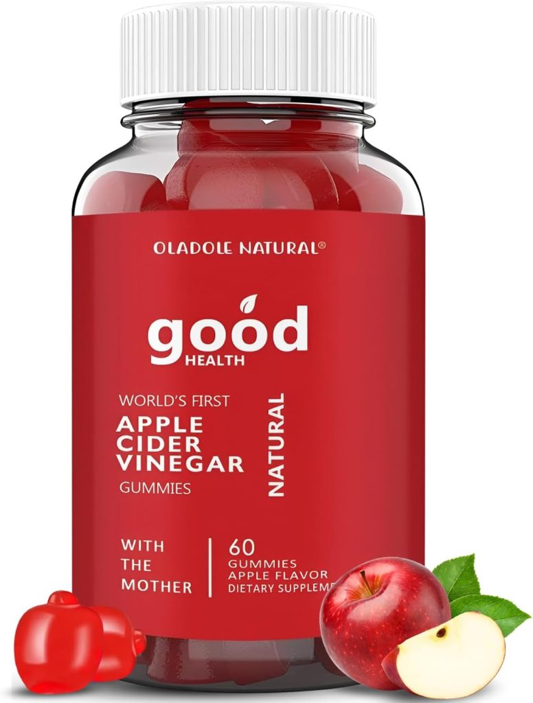 Oladole Apple Cider Vinegar Gummies with Mother - 60 Gummies | Delicious ACV Supplement for Weight Management, Digestion, Detox, Immune Health | Enriched with Vitamin B12, B9, Pomegranate, Beetroot