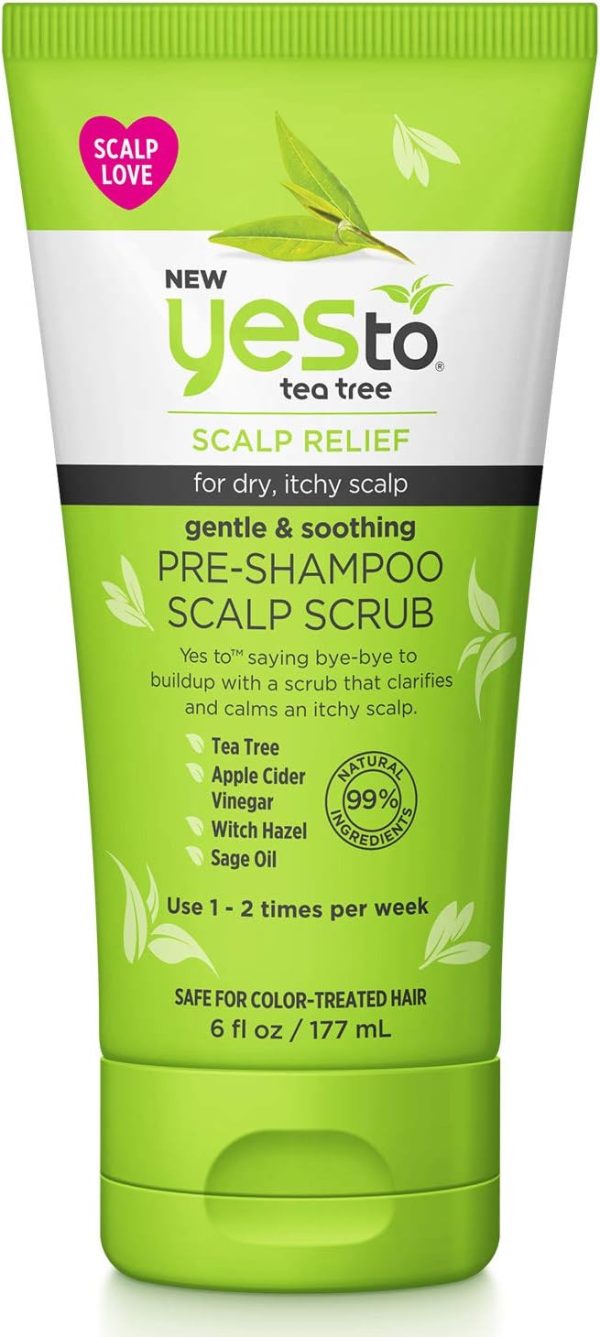 Yes To Tea Tree Pre Shampoo Scalp Scrub, 6 Fl Oz - Gently Exfoliates Itchy Scalp, Removes Build Up, With Witch Hazel, Apple Cider Vinegar & Sage Oil, Natural & Cruelty Free