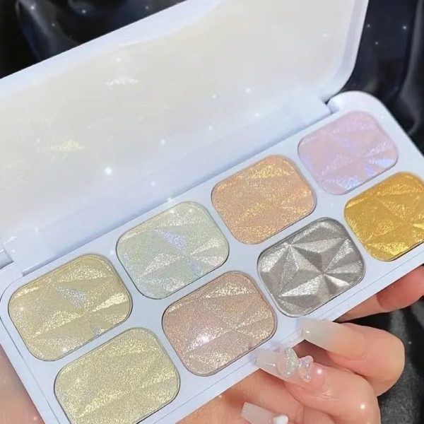 ORiTi 8 Colors Highlighter Palette, Face Contour Shiny Highlight Powder For Facial Brightening Shaping Contouring Illuminator, Natural Shimmer Sparkle Makeup Palette