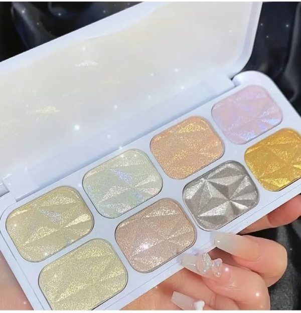 ORiTi 8 Colors Highlighter Palette, Face Contour Shiny Highlight Powder For Facial Brightening Shaping Contouring Illuminator, Natural Shimmer Sparkle Makeup Palette