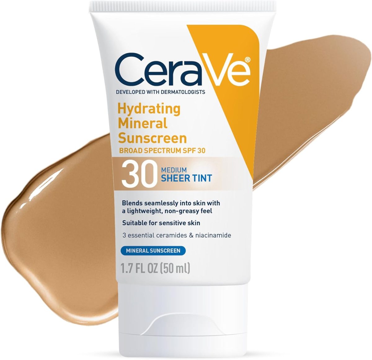 CeraVe Tinted Sunscreen with SPF 30 | Hydrating Mineral Sunscreen With Zinc Oxide & Titanium Dioxide | Sheer Tint for Healthy Glow | 1.7 Fluid Ounce