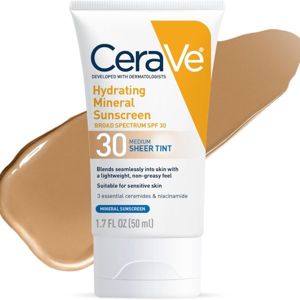 CeraVe Tinted Sunscreen with SPF 30 | Hydrating Mineral Sunscreen With Zinc Oxide & Titanium Dioxide | Sheer Tint for Healthy Glow | 1.7 Fluid Ounce