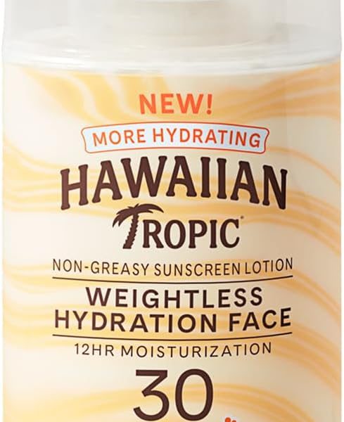 Hawaiian Tropic Oil Free Sunscreen Lotion Wieghtless Hydration for Face, SPF 30 UVA/ UVB Derm tested, 12hrs Moisturizaton,Wont Clof Pores, No Oxybenzone - 50ml