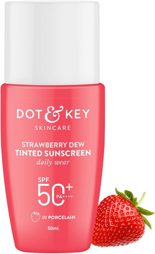 Dot & Key Strawberry Dew Tinted Sunscreen SPF 50+ Pa++++ - 01 Porcelain | Protection Against UA/UB | Broad Spectrum, Water & Sweat resistant | For All Skin Types | 50ml