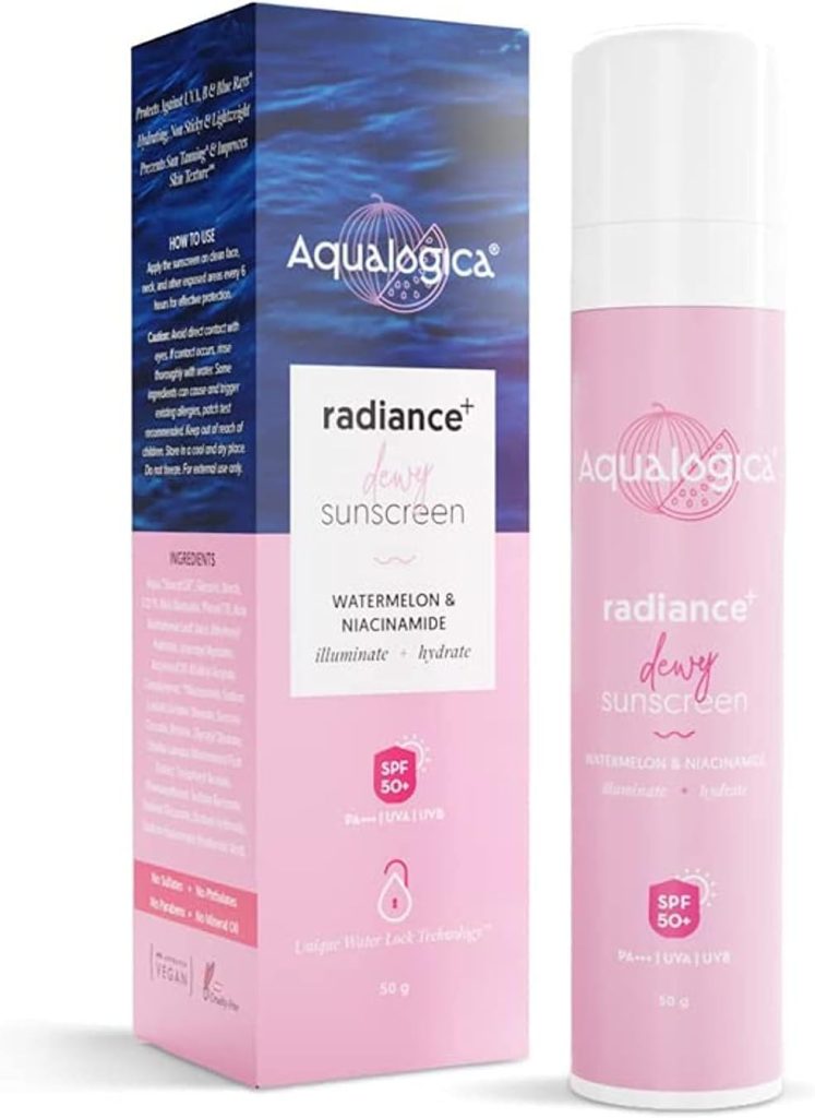 Aqualogica Radiance+ Dewy Sunscreen Cream With Watermelon & Niacinamide | Spf 50+ |Pa+++ | Protects From Uva, Uvb | For Complete Sun Protection | 50 G