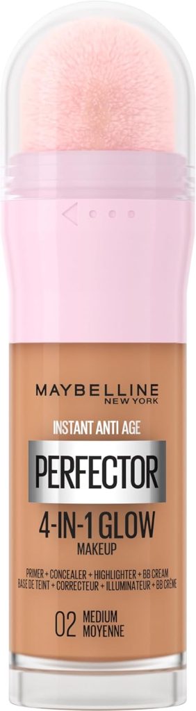 Maybelline New York Instant Anti Age Rewind Perfector, 4-In-1 Primer, Concealer, Highlighter, Self-Adjusting Shades, Evens Skin Tone with a Glow Finish, 1.5 Light Medium