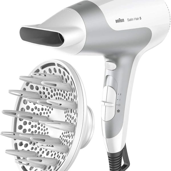 Braun Satin Hair 5 PowerPerfection dryer HD585 – Ionic | Ultra Powerful | Lightweight | Cold Shot | With Diffuser | 2500 Watts - White