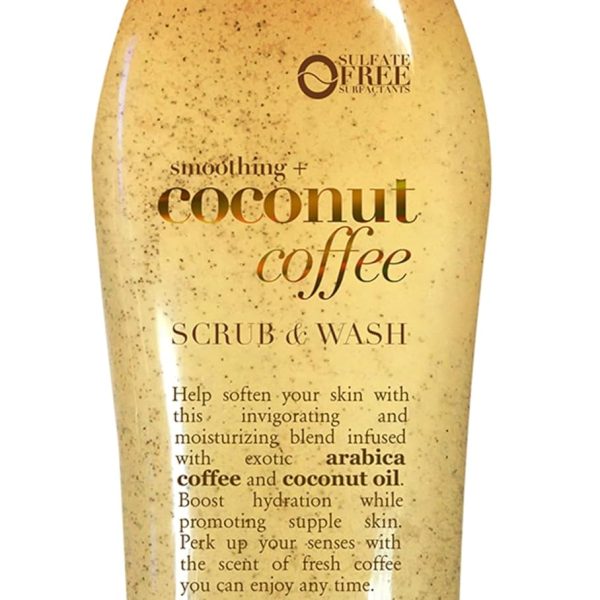 OGX Smoothing + Coconut Coffee Exfoliating Body Scrub with Arabica Coffee & Coconut Oil, Moisturizing Body Wash for Dry Skin, Paraben-Free with Sulfate-Free Surfactants, 19.5 Fl Oz