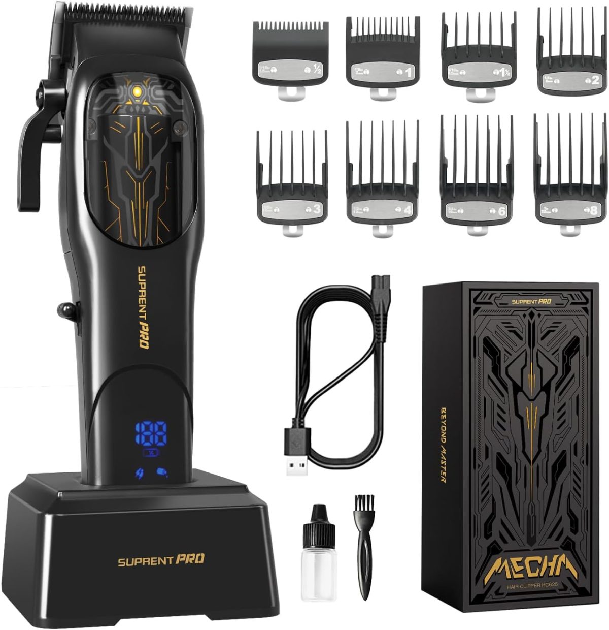 SUPRENT PRO Professional Hair Clippers for Men- High Torque Brushless Motor with DLC Coated Ceramic Blade, Mens Cordless Hair Clippers Set for Barbers with Charging Base, Fashion Gift for Men