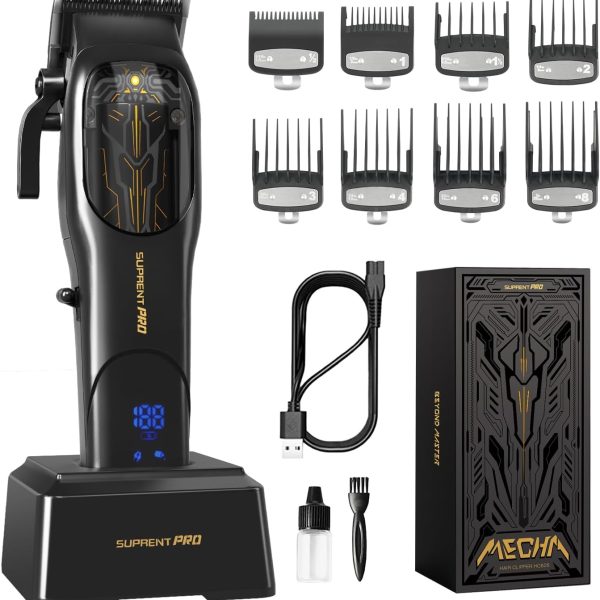 SUPRENT PRO Professional Hair Clippers for Men- High Torque Brushless Motor with DLC Coated Ceramic Blade, Mens Cordless Hair Clippers Set for Barbers with Charging Base, Fashion Gift for Men