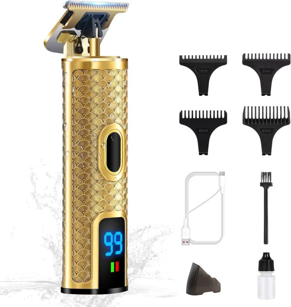 Excefore Beard Trimmer Men, Professional Hair Clippers Shavers for Men, IPX6 Waterproof Cordless Barber Grooming Sets, Zero Gapped T Blade Hair Trimmer with LCD Display Gifts for Men