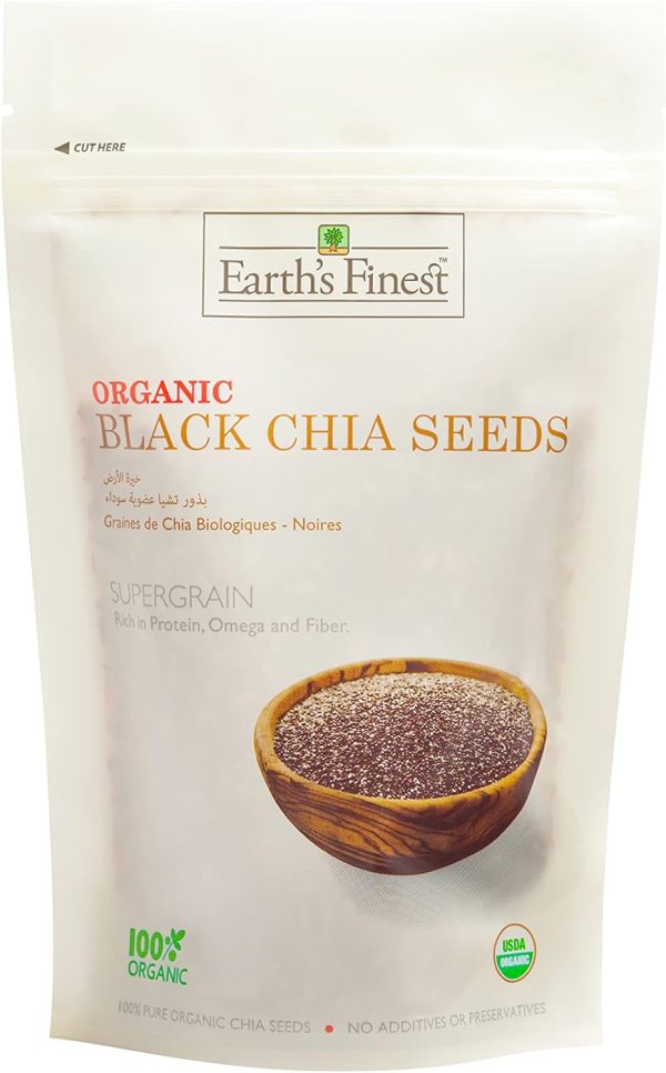 Earth's Finest Organic Black Chia Seeds - 300g | Raw Superfood, Vegan, Kosher, Gluten Free & Keto-Friendly | Good for Weight Loss and Digestive Health