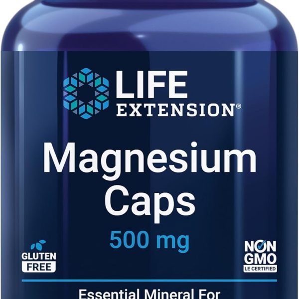 Life Extension Magnesium Caps 500 mg with Magnesium Oxide Citrate & Succinate Supports Healthy Heart and Bones Helps Metabolism Gluten-Free Non-GMO, 100 Vegetarian Capsules