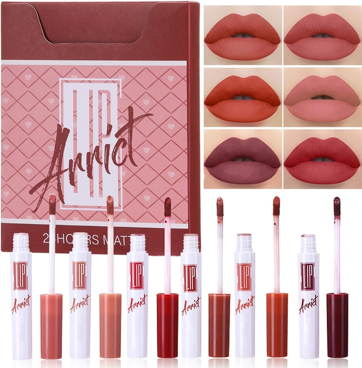 Nude Matte Lip Gloss Set, 6 Pcs Waterproof Lipgloss Velvet Non-Sticky Liquid Lipstick, High Cover Long Lasting Rich Color Soft Creamy Pink Red Lip Gloss, Matte Lip Tint Stain, Easy To Color Lipgloss