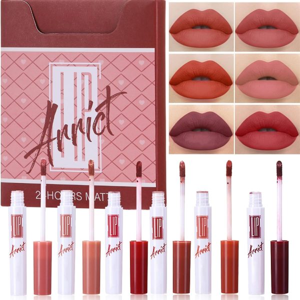 Nude Matte Lip Gloss Set, 6 Pcs Waterproof Lipgloss Velvet Non-Sticky Liquid Lipstick, High Cover Long Lasting Rich Color Soft Creamy Pink Red Lip Gloss, Matte Lip Tint Stain, Easy To Color Lipgloss