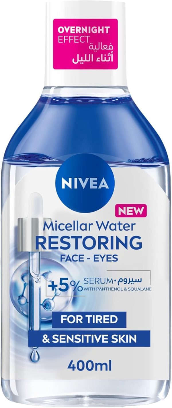 NIVEA Micellar Water Restoring Face and Eyes, Cleanses & Removes Make Up, For Tired & Sensitive skin, 400ml