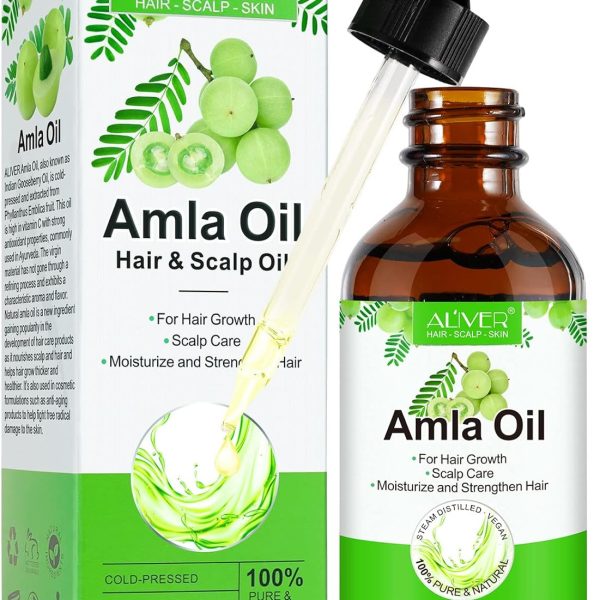 ALIVER Amla Oil, 2.02 Fl Oz 100% Pure Natural Organic Amla Hair Oil, Cold Pressed Amla Oil for Hair Growth, Moisturize Healthy and Strengthen Hair, Nourishes Scalp Hair Treatment Oils for Women & Men