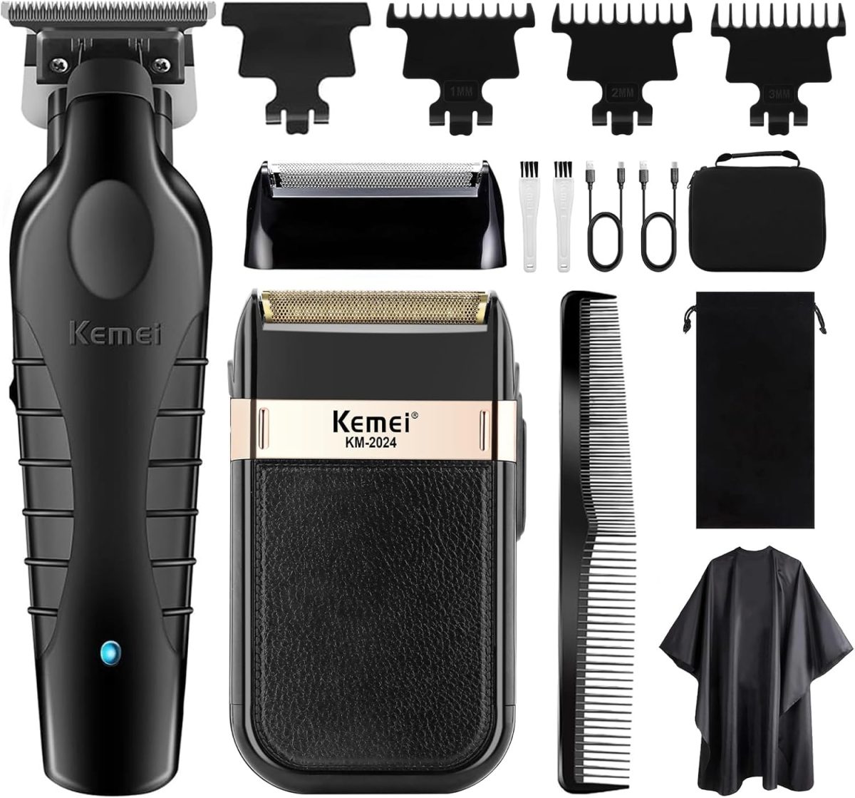 KEMEI Professional Hair Clippers and Foil Shavers Set, Electric Hair Clippers for Men, Cordless Men's Electric Shavers, T Blade Zero Gapped Hair Trimmer, Rechargeable Detailer Trimmer Electric Razor