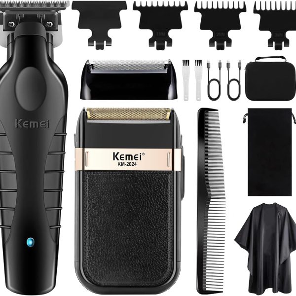 KEMEI Professional Hair Clippers and Foil Shavers Set, Electric Hair Clippers for Men, Cordless Men's Electric Shavers, T Blade Zero Gapped Hair Trimmer, Rechargeable Detailer Trimmer Electric Razor