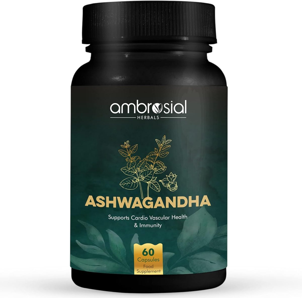 Ambrosial Ashwagandha Capsules 500mg per Capsule | High Strength Ashwagandha Root Powder| Herbal Supplement with Immunity Support | Non-GMO & Gluten Free (Pack of 1)