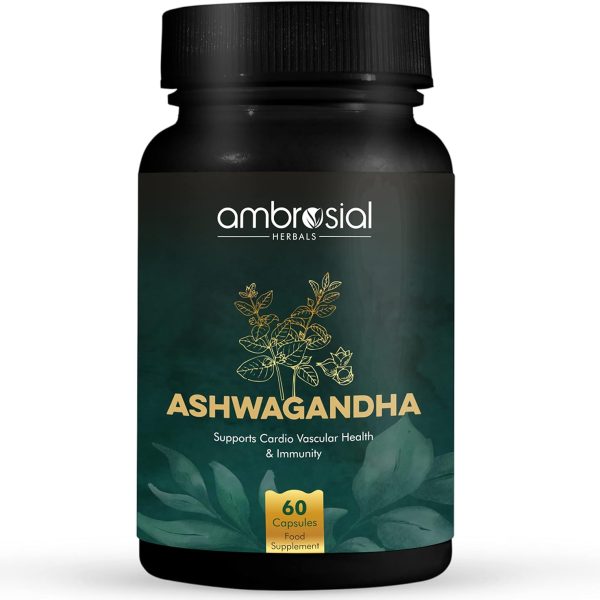 Ambrosial Ashwagandha Capsules 500mg per Capsule | High Strength Ashwagandha Root Powder| Herbal Supplement with Immunity Support | Non-GMO & Gluten Free (Pack of 1)