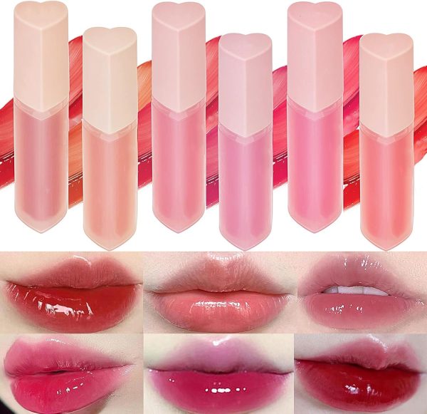 NALACAL 6-Pack Heart Pink Lip Gloss Set, Vibrant Shades, Glossy & Juicy Finish, Moisturizing Long-Lasting Tint, High Pigment, Natural Clear Makeup