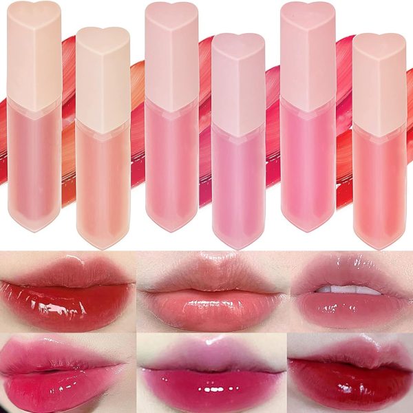 NALACAL 6-Pack Heart Pink Lip Gloss Set, Vibrant Shades, Glossy & Juicy Finish, Moisturizing Long-Lasting Tint, High Pigment, Natural Clear Makeup