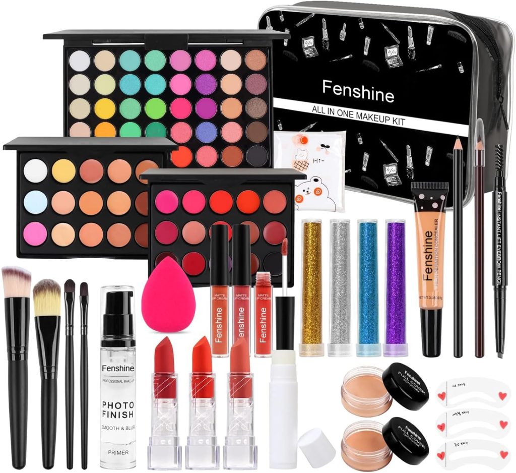 fenshine (KIT005 ) - All In One Makeup Kit, Makeup Kit for Women Full Kit, Makeup Gift Set for Women Beginners, Makeup Essential Starter Bundle Include Eyeshadow Palette Lipstick Eyebrow Pencil Bru...