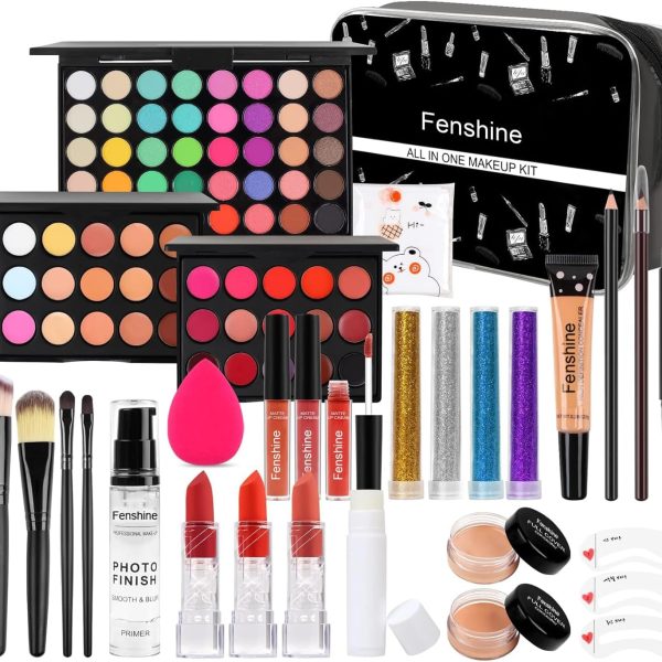 fenshine (KIT005 ) - All In One Makeup Kit, Makeup Kit for Women Full Kit, Makeup Gift Set for Women Beginners, Makeup Essential Starter Bundle Include Eyeshadow Palette Lipstick Eyebrow Pencil Bru...