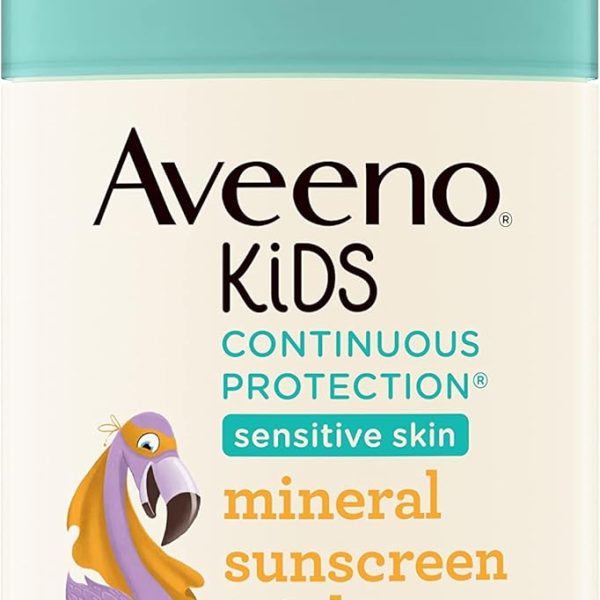 Aveeno Kids Continuous Protection Zinc Oxide Mineral Sunscreen Stick for Sensitive Skin, Face & Body Sunscreen Stick for Kids with Broad Spectrum SPF 50, Sweat- & Water-Resistant, 1.5 oz