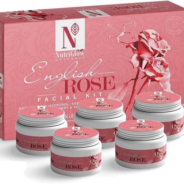 NUTRIGLOW Natural's English Rose Facial Kit for Women with Rose Extracts, Best for Reverse Aging, Hyper pigmentation Treatment & Dark Spots Removal, All Skin Types (8.8 Oz + 0.3 Fl Oz)