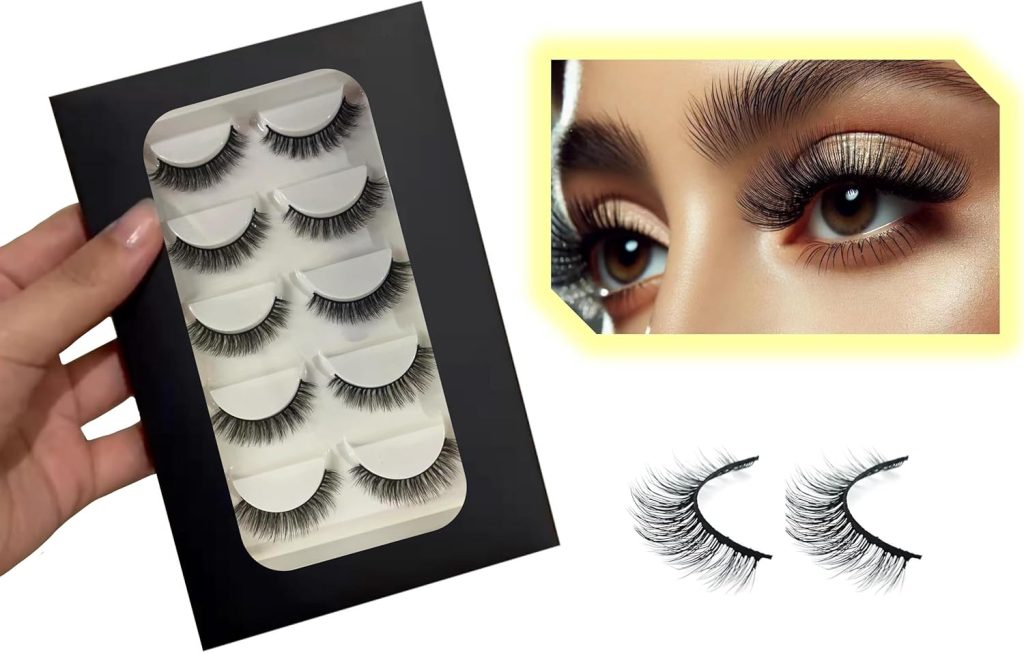 Handmade 3D False Eyelash Set (5 Pairs), Reusable, Soft & Lightweight Natural Volume, Cruelty-Free, Vegan, Contact Lens Friendly, Easy to Apply, 10mm