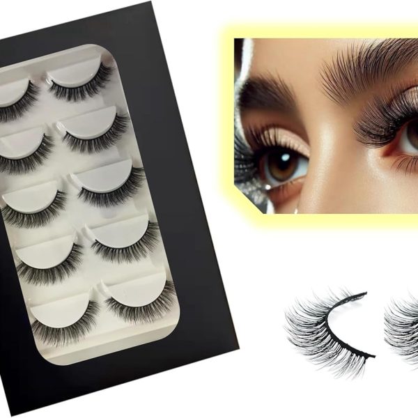 Handmade 3D False Eyelash Set (5 Pairs), Reusable, Soft & Lightweight Natural Volume, Cruelty-Free, Vegan, Contact Lens Friendly, Easy to Apply, 10mm