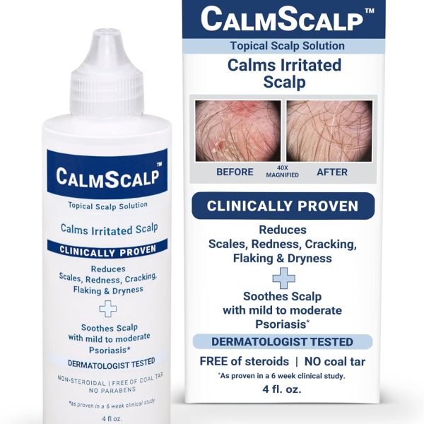 CalmScalp Topical Solution for Symptoms of Mild to Moderate Psoriasis | Irritated Scalp | Hairline Scales | Redness | Dry Scalp | Made in The USA | 4 oz.