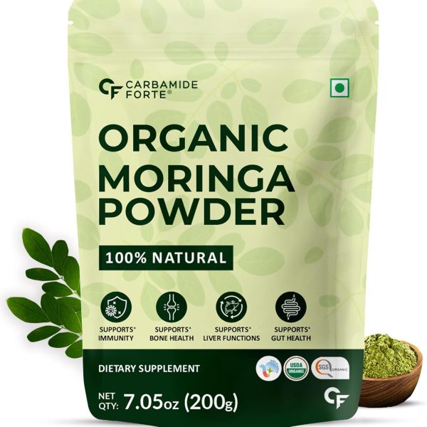 Carbamide Forte Moringa Powder Organic - Moringa Oleifera - USDA Certified Organic Moringa Powder for Immunity, Digestion & Energy - 200g Veg Drumstick Leaves Powder Organic