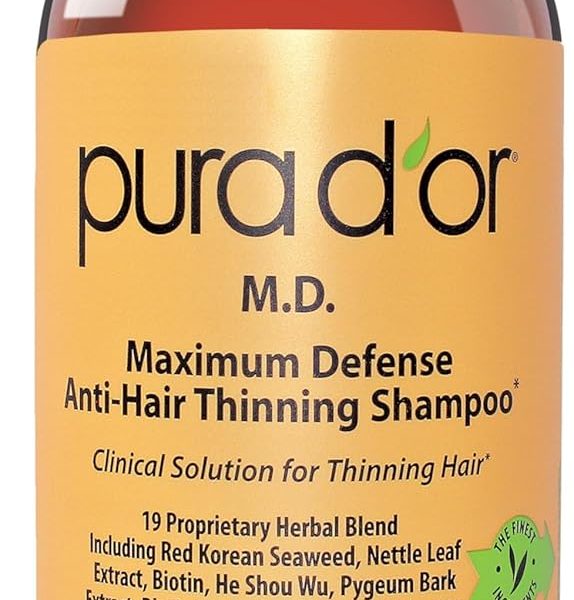 PURA D'OR Anti-Hair Thinning Shampoo - Dandruff & Thinning Hair 0.9% KETO-CONAZOLE & 0.5% Coal Tar, Biotin Shampoo for Dry & Itchy Scalp, Sulfate Free, Men & Women, 16 Fl Oz (Packaging May Vary)