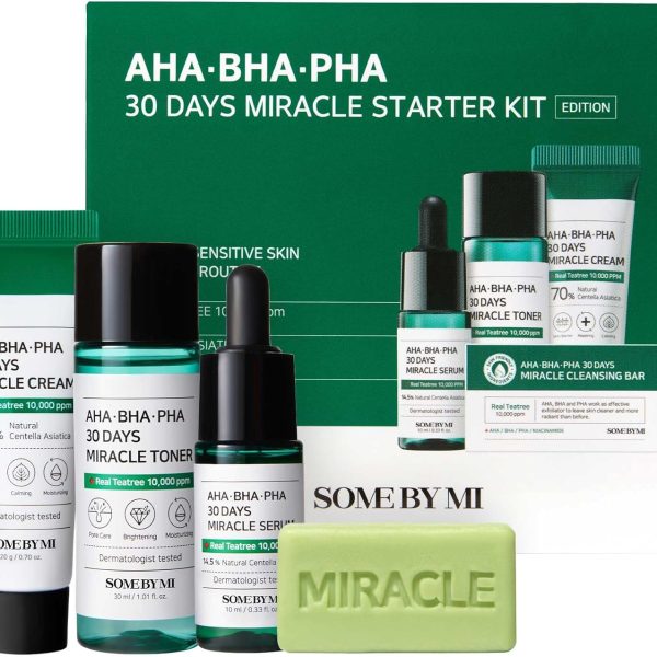 SOME BY MI AHA-BHA-PHA 30 Days Miracle Starter Kit | Toner 30Ml + Serum 10Ml + Cream 20G + Cleansing Bar 30G | Set Of 4 Travel Kit