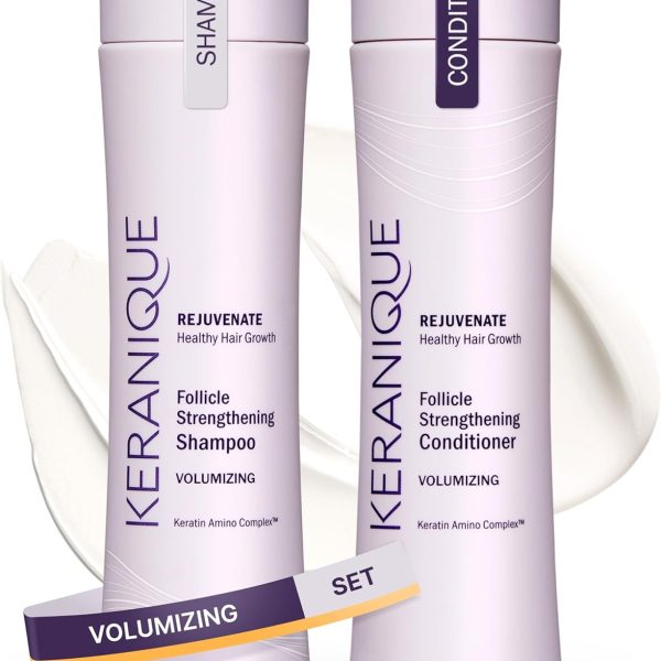 Keranique Keratin Shampoo and Conditioner Set for Fine Thinning Hair, Sulfates/Parabens Free, stimulates scalp to nourish/rejuvenate hair follicles for healthy Thicker Fuller Hair 8 OZ each