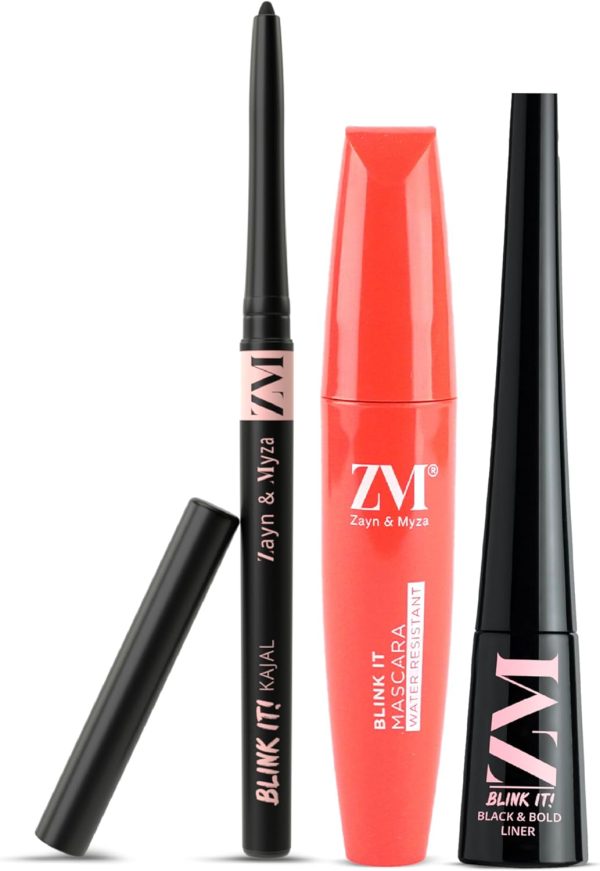 ZM Zayn & Myza Makeup Kit - Waterproof Mascara with Kajal Bold Eyeliner, Eye Makeup Trio combo