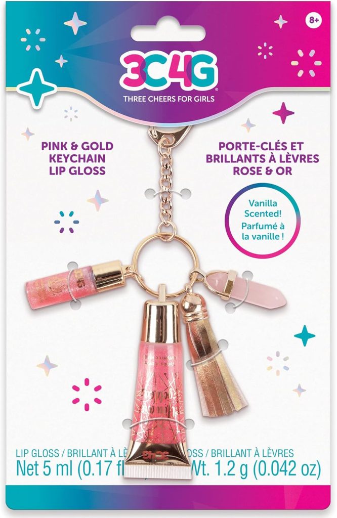 3C4G THREE CHEERS FOR GIRLS Keychain Lip Gloss 5-Pieces Set, Pink/Gold