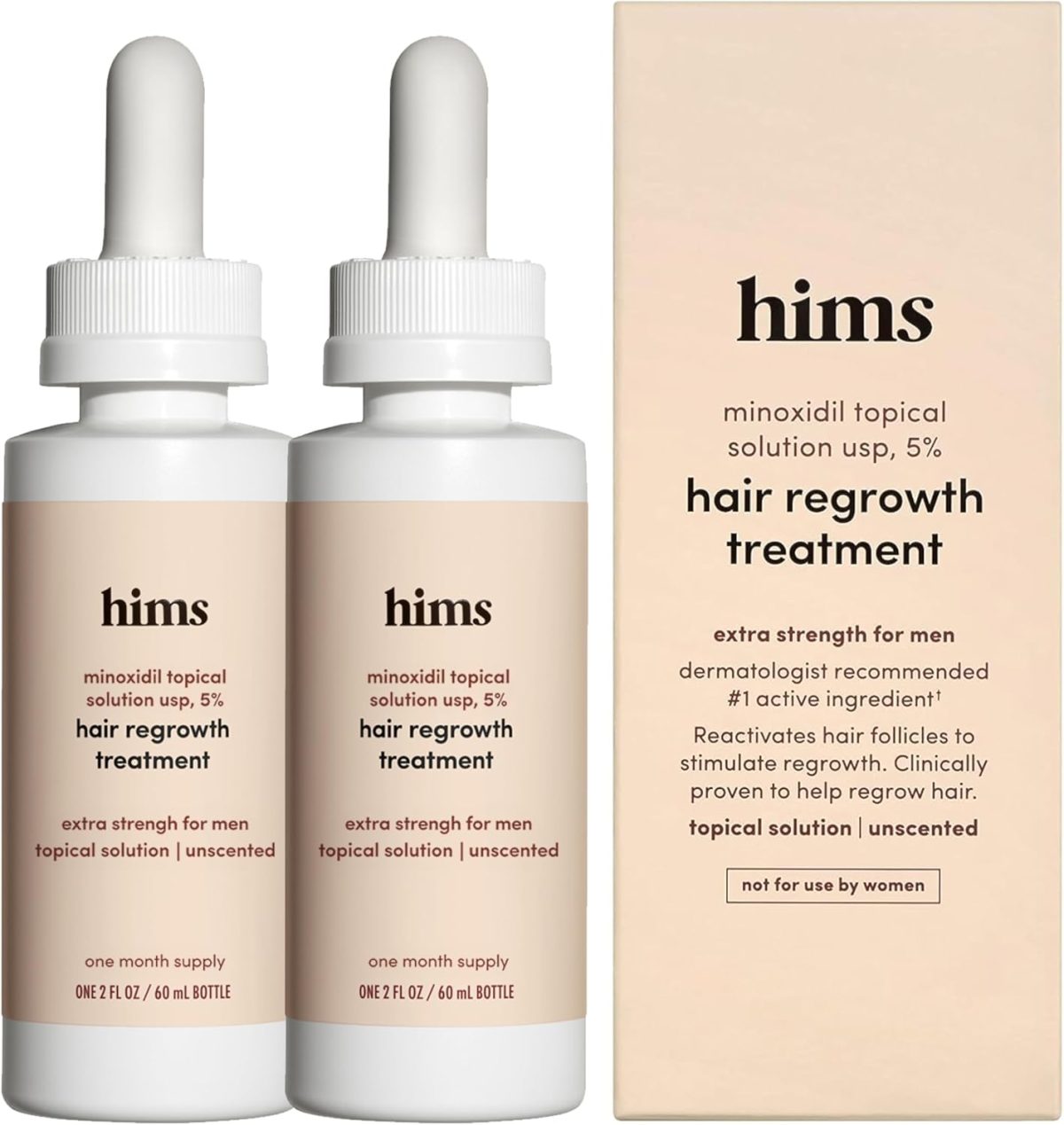 HIMS & HERS Extra Strength Hair Regrowth Treatment for Men with 5% Topical Minoxidil Solution for Hair Loss and Thinning Hair, Unscented, 2 Pack