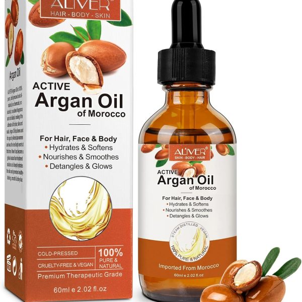 NIKITA.VIVI - Argan Oil 60ml | 100% Pure Moroccan Organic Argan Oil for Hair Growth, Face & Body | Cold Pressed Active Argan Oil of Moroco | Treatment For Damaged Hair & Dry Skin, Beard Nails and Skin