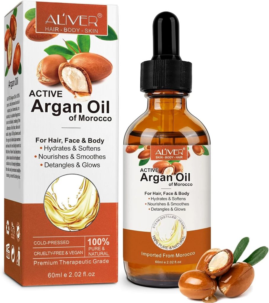 NIKITA.VIVI - Argan Oil 60ml | 100% Pure Moroccan Organic Argan Oil for Hair Growth, Face & Body | Cold Pressed Active Argan Oil of Moroco | Treatment For Damaged Hair & Dry Skin, Beard Nails and Skin