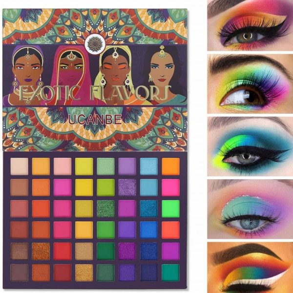 Ucanbe exotic flavors neon eyeshadow makeup palette - 48 colorful high pigmented - rainbow matte shimmer glitter eye shadow make up pallet gift set