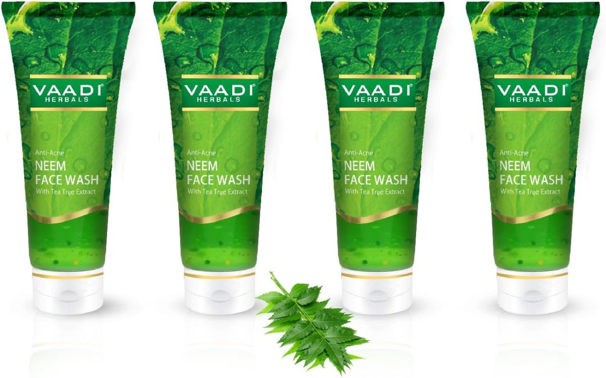 Vaadi Herbals Anti Acne Anti Bacterial Organic Neem Face Wash with Tea Tree Extract - Controls Acne (4 x 60 ml/2.1 fl oz)