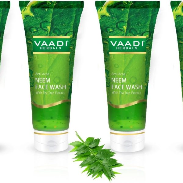 Vaadi Herbals Anti Acne Anti Bacterial Organic Neem Face Wash with Tea Tree Extract - Controls Acne (4 x 60 ml/2.1 fl oz)